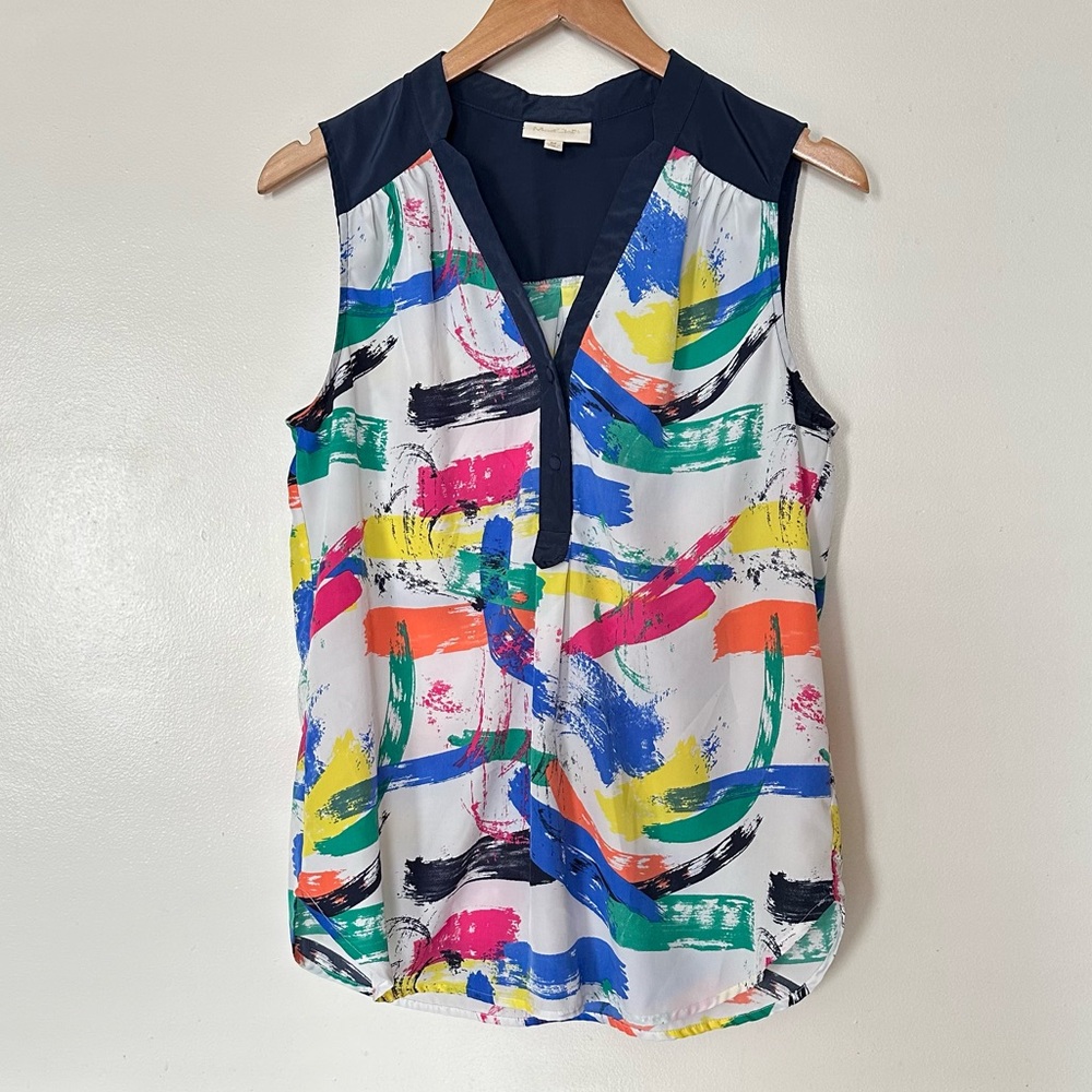 ModCloth Sleeveless Multicolor Paint Blouse Size Medium Bold Artsy Colorful